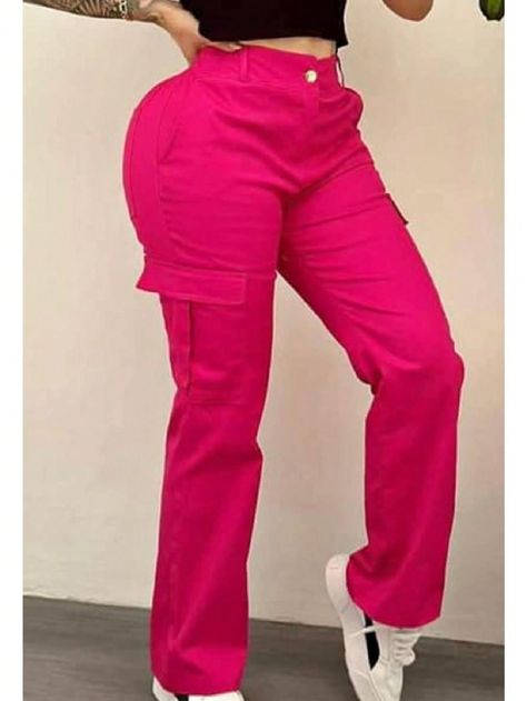 Rosa Fucsia  Collar  Tela  Pantalones cargo Embellished Elástico Ligero Todo Cargo Pants Women, Cargo Pants, Women Clothing, Womens Bottoms, Length Sleeve, Pants For Women, Sleeve Length, Collar, Clothes For Women