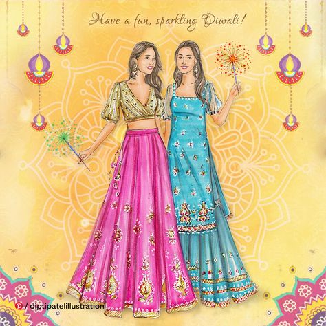 Happy Diwali Illustration Art, Traditional Illustration Art, Diwali Illustration Design, Diwali Celebration Illustration, Diwali Illustration Art Aesthetic, Any Festival Drawing, Diwali Aesthetic Drawing, Drawing Of Festival, Indian Festivals Drawing