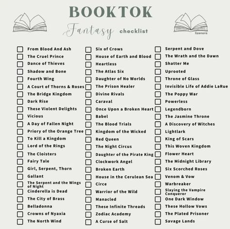 Wattpad Fantasy Recommendations, Booktok Reading Challenge, Book List Aesthetic, Romance Books Checklist, Fantasy Book Challenge, Tbr List Aesthetic, Fantasy Reading Challenge, Fantasy Book Checklist, Booktok Fantasy Checklist