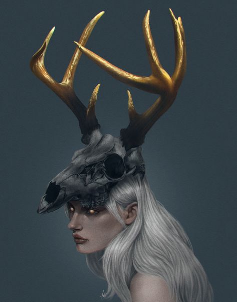 ArtStation - My Deer Antlers Drawing, Deer Woman, Wolf Goddess, Deer Girl, Digital Painting Portrait, Deer Art, Trendy Art, Art Inspiration Painting, Art Website