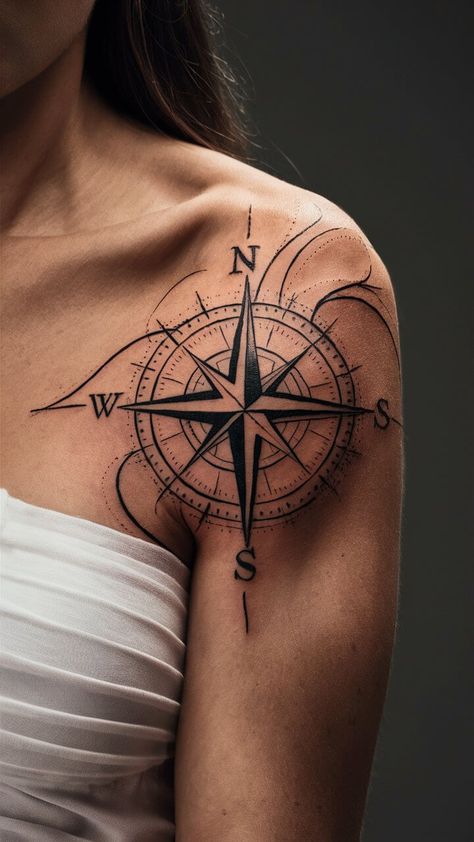 15 Stunning Travel Tattoo Ideas to Inspire Your Wanderlust Planes Tattoo Ideas, Rose Compass Tattoo, Womens Compass Tattoo, Clock Compass Tattoo Design, Compass Sleeve Tattoo, Compass Rose Tattoo Feminine, Travel Tattoo Sleeve, Compass Tattoo Back Of Arm, Sleeve Tattoo Men