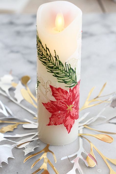 Candles Decoration, Candle Stamping, Battery Powered Candles, Christmas Decoupage, Battery Candles, Aesthetic Candles, Battery Operated Candles, Festive Decor, Beautiful Candles