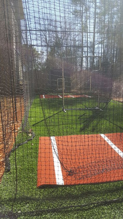 Batting Cage Aesthetic, Diy Baseball Batting Cage, Homemade Batting Cage, Home Batting Cage, Indoor Batting Cage Facility, Batting Cage Backyard, Softball Batting, Softball Aesthetic, Batting Cage