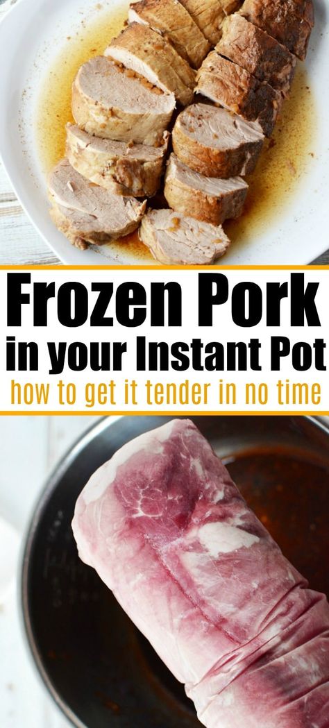 How to cook frozen pork loin in Instant Pot here! If you're forgetful like me and it is almost time to eat, cook frozen pork in Ninja Foodi. Pork Loin In Instant Pot, Pressure Cooker Pork Loin, Instant Pot Pork Loin Recipe, Pressure Cooker Pork, Pork Loin Recipes, Pot Recipes Easy, Instant Pot Pork, Tenderloin Recipes, Easy Instant Pot Recipes