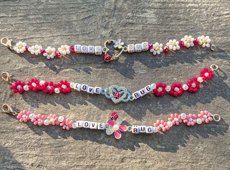 One bracelet, perfect for the Jonas Brothers Tour❤️ Valentines Day Letter, Bug Bracelet, Bracelet Valentines, Love Bug, Charm Beads, Jonas Brothers, Flower Beads, Letter Beads, Love Bugs