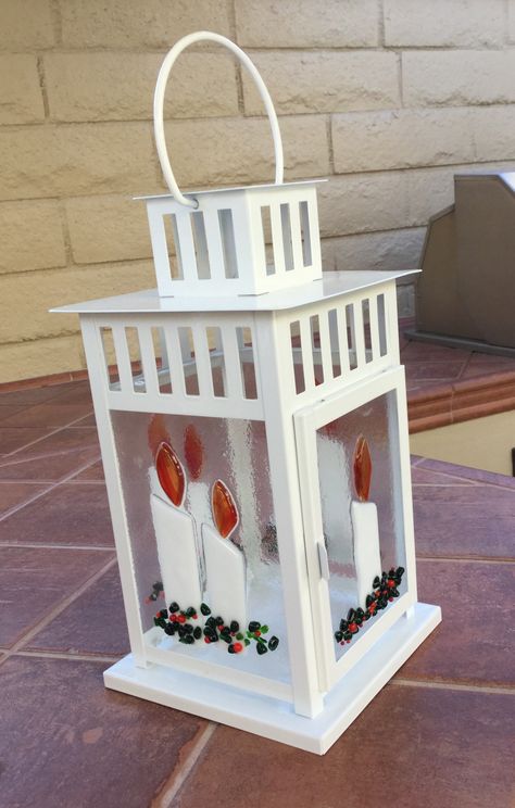 Rona’s 1st Lantern 2019 Stained Glass Lanterns Pattern Design, Fused Glass Lanterns, Fused Glass Christmas Lanterns, Lantern Christmas Scene, Christmas Lantern Ideas, Christmas Scene Lantern, Fused Glass Lantern Panels, Fused Glass Lanterns Flowers, Fused Glass Bowl