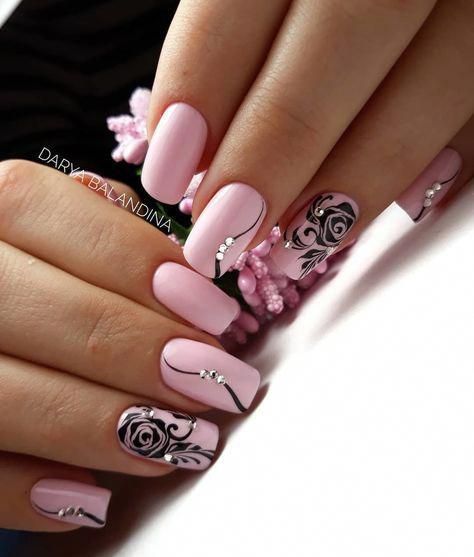 Amazing nail art with pink #acrylicnailart #nailart #nails Pink Nail Art Designs, Pink Nail Art, Black Nail Designs, Black Nail, Flower Nail Art, Acrylic Nail Art, Gel Nail Designs, Nail Polishes, Gorgeous Nails