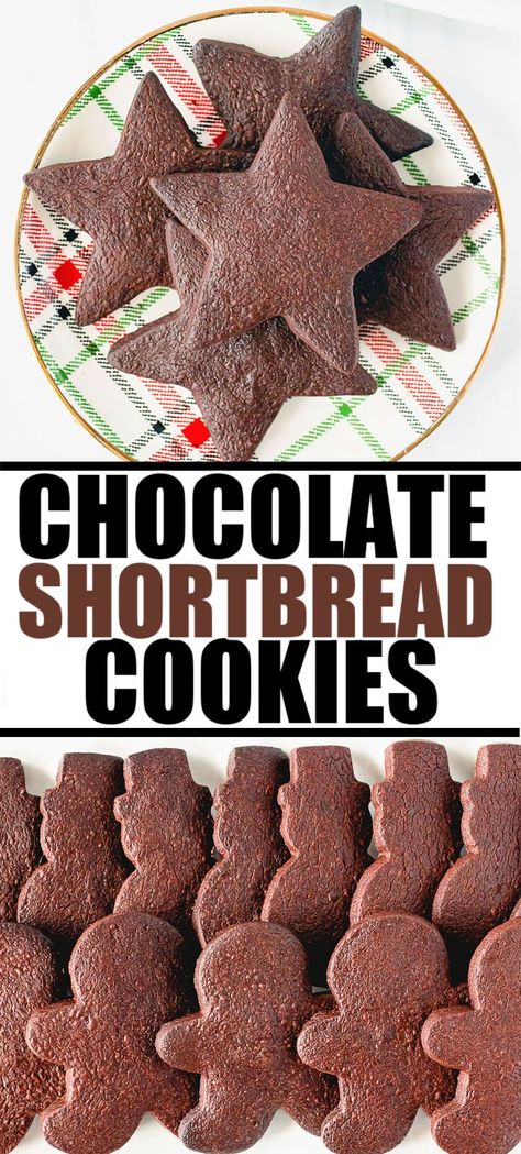 Shortbread Decorated Cookies, Chocolate Shortbread Cookies Christmas, Chocolate Rolled Cookies, Oreo Shortbread Cookies, Shortbread Cookie Recipe For Decorating, Chocolate Roll Out Cookies, Chocolate Short Bread Cookies, Dark Chocolate Shortbread Cookies, Molded Cookies Recipes