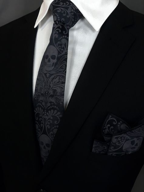 Charcoal Skull, Skull Tie, Mens Neckwear, Make A Tie, Tie Matching, Goth Wedding, Broken Arrow, Unique Ties, Gothic Wedding