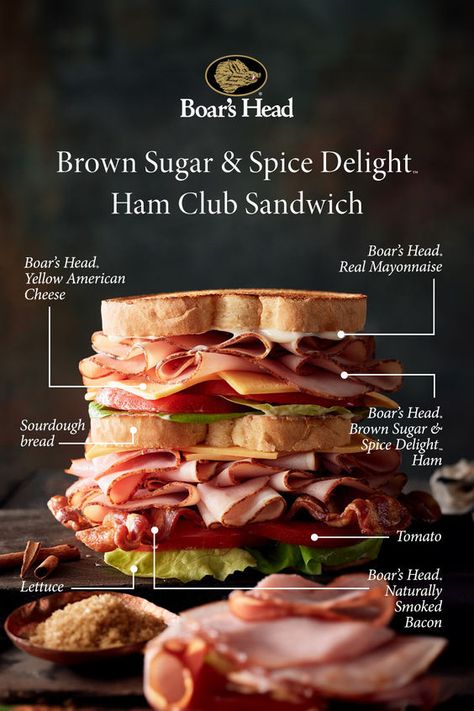 Layers of goodness. Boar’s Head® meats and cheeses take a classic club to the next level. Ham Club Sandwich, Best Club Sandwich, Paninis Recipes, Club Sandwich Recipe, Owen Han, Awesome Sandwiches, Deli Ideas, Keto Sandwich, Smoked Tuna