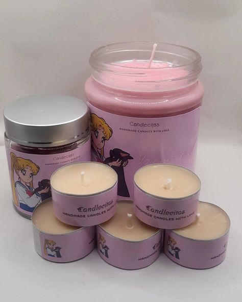 Sailor moon usagi candles 1 big jar 300ml 1small jar with waxmelts hearts 5 mini candles Anime Candles, Diversity Art, Big Jar, Purple Candles, Moon Candle, Sailor Moon Usagi, Mini Candles, Handmade Candles, Dinner Parties