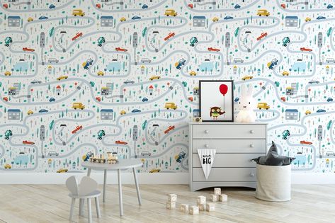 Kids Wallpaper Car Wallpaper for Boys Room Boys Wallpaper - Etsy Australia Wallpaper For Boys Room, Nursery Wallpaper Boy, Wallpaper For Boys, Boys Room Wallpaper, Kindergarten Wallpaper, Wallpaper Car, Wallpaper Kids, Murals For Kids, Car Wallpaper