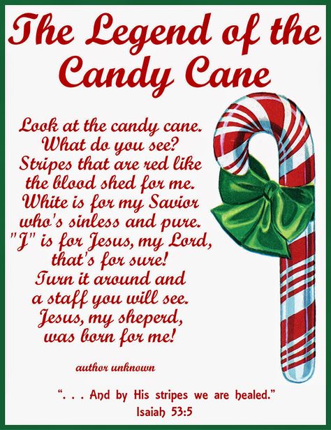 The Legend of the Candy Cane | FOR THE LOVE OF GOD Legend Of The Candy Cane, Candy Cane Story, Candy Cane Poem, Candy Cane Legend, Christmas Squares, Christmas Poems, Candy Cane Christmas, Christmas Blessings, Free Candy