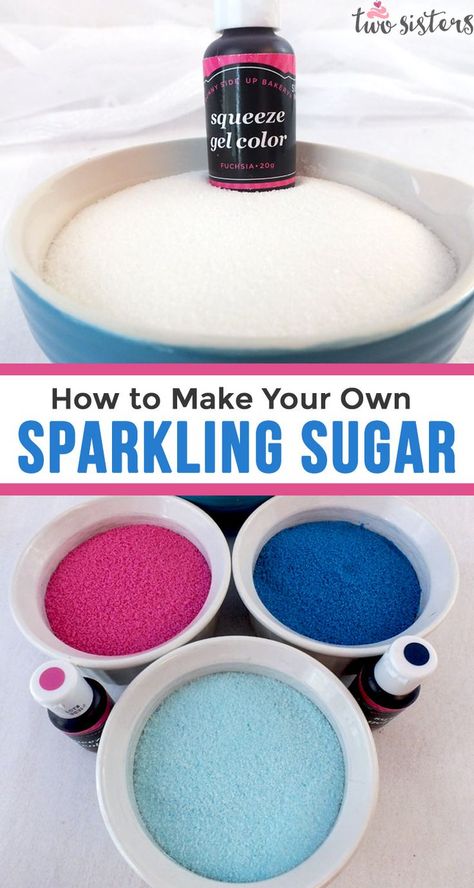 Homemade Edible Glitter, How To Make Colored Sugar, Edible Glitter Sugar, Homemade Sprinkles, Diy Sprinkles, Sanding Sugar, Colored Sugar, Sugar Sprinkles, Edible Glitter