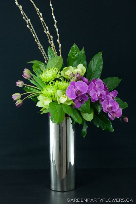 Purple And Green Flowers, Contemporary Flower Arrangements, Orchid Flower Arrangements, Modern Floral Arrangements, Tropical Flower Arrangements, White Flower Arrangements, Large Flower Arrangements, Corporate Flowers, Flower Arrangement Designs