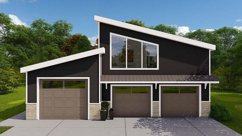 Garage-Living Plan 50588 - Contemporary, Modern Style Garage-Living Plan with 1207 Sq Ft, 1 Bed, 2 Bath, 3 Car Garage Attached Garage With Apartment Above, Two Car Garage Apartment, Modern Garage Apartment, Cottage Garage, Cabin Garage, Large Rv, Apartment Garage, Roof Rafters, Plan Garage