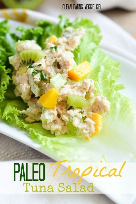 Paleo Tropical Tuna Salad {Gluten-Free, Grain-Free, Dairy-Free, Nightshade-Free, Soy-Free, Nut-Free, Pescetarian} | cleaneatingveggiegirl.com Paleo Salad, Chicken Wrap Recipes, Healthiest Seafood, Healthy Food Facts, Fish Salad, Paleo Lunch, Paleo Dinner, Healthy Diet Recipes, Tuna Salad