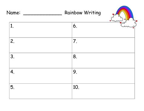 rainbow words template | also added a rainbow writing paper to my Working with Words area ... Spelling Practice Worksheets, Spelling Test Template, Spelling Word Practice, Spelling Words List, Writing Sight Words, About Rainbow, Rainbow Words, Rainbow Writing, Spelling Test