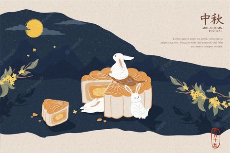 Autumn Moon Festival, Festival Banner, Mooncake Festival, Jade Rabbit, Happy Mid Autumn Festival, Chinese Festival, Moon Festival, Autumn Illustration, Book Illustration Art