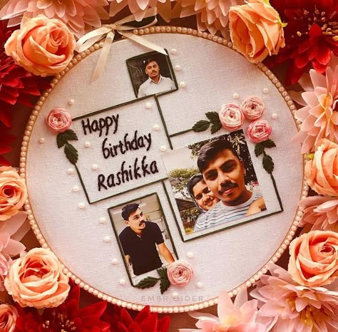 Hoop Art Birthday Gift, Embroidery Hoop Birthday Gift, Embroidery Designs For Birthday Gift, Hoop Art Embroidery Birthday, Embroidery Hoop With Photo, Birthday Embroidery Hoop Ideas, Birthday Hoop Art, Birthday Hoop Embroidery, Embroidery Hoop Art Birthday