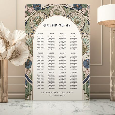 Wedding Foam Board, Navy Blue Design, Classic Fonts, Alphonse Mucha, Seating Chart Wedding, Wedding Art, Bougainvillea, Botanical Pattern, Wedding Seating