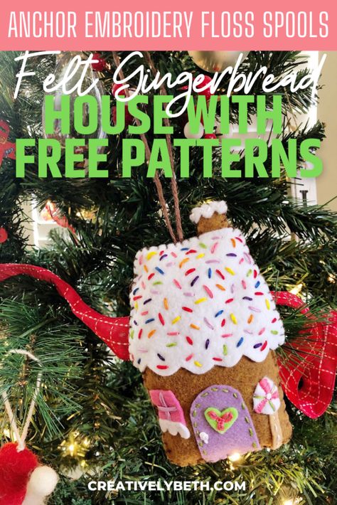 Felt Gingerbread House, Gingerbread House Ornament, Gingerbread House Patterns, Embroidered Christmas Ornaments, Felt Gingerbread, Felt House, Anchor Embroidery, Embroidered Felt, Rainbow Crafts