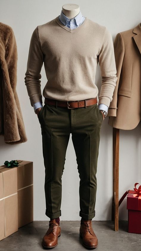 Discover trendy and stylish men's Christmas outfits for every occasion - classy formal casual black tie party formal casual formal classy and more Browse through a collection of pictures showcasing casual fashion styles for holiday parties in green Men's Work Outfits, Tan Dress Shirt Men Outfit, Green Mens Fashion Aesthetic, Men Jewel Tone Outfit, Formal Modern Outfit, Casual Office Wear Men, Engagment Outfit Mens, Men’s Professional Fashion, Men’s Green Formal Suit