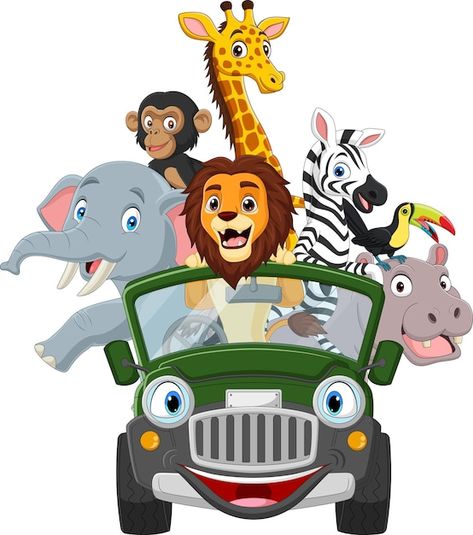 Cartoon wild animals riding a green car | Premium Vector #Freepik #vector #hippo #safari-animals #happy-animals #hippopotamus Writing Practice Kindergarten, Safari Jeep, Safari Baby Animals, Eagle Vector, Car Vector, Safari Theme, Safari Baby, Pet Holiday, Red Car