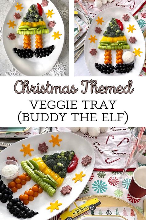 A Christmas themed veggie tray is the perfect item to take to a holiday party. It’s festive, tasty, AND good for you! Buddy The Elf Charcuterie Board, Buddy The Elf Party Food, Elf Themed Christmas Party Food, Elf Party Food, Buddy The Elf Party, Elf Movie Party, Elf Themed Christmas Party, Christmas Veggie Tray, Elf Party