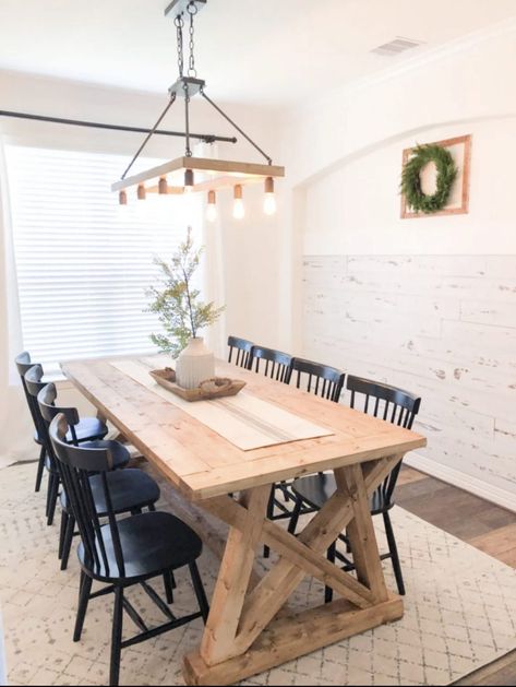 We built this DIY Angle Base Dining Table for only $129! Free plans and how-to video now! Table With Black Chairs, Dining Table Plans, Diy Dining Room Table, Diy Kitchen Table, Black Chairs, Farmhouse Dining Room Table, Diy Dining Room, Diy Dining Table, Diy Farmhouse Table