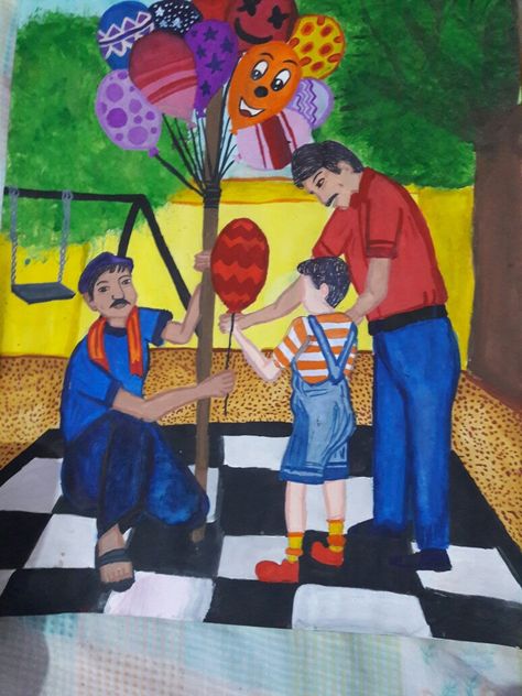 A balloon seller   #painting#posterColours Balloon Seller Painting, Balloon Seller Drawing, Balloon Seller, Drawing Scenery, Human Figures, Indian Man, Art Competitions, Art Drawings For Kids, Diy Art Painting