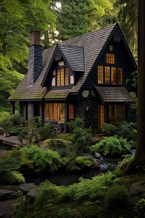 Cottage Style Homes Exterior, Forest Landscaping, Modern Cottage House Plans, Cottage House Designs, Hidden Forest, Log Cabin Rustic, Forest Cottage, Mountain Cottage, Storybook Cottage