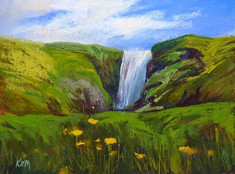 Painting My World: Paint Along Monday....Iceland Landscape Iceland Landscape, Waterfall Landscape, Flat Paint, Original Pastel, Daily Painting, Plein Air Paintings, Pastel Painting, My World, Original Fine Art