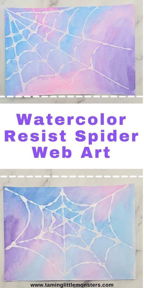 Halloween Painting Idea, Spider Web Art, Halloween Lesson Plans, Spider Activities, Watercolor Resist, Halloween Lesson, Halloween Art Projects, Halloween Crafts Preschool, Mascaras Halloween