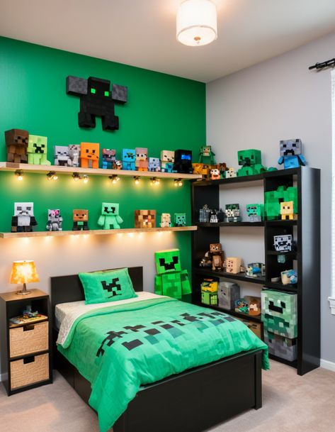 53 Minecraft Bedroom Ideas: Transform Your Room Into A Pixelated Adventure Boys Gaming Room Ideas Bedroom, Boys Gaming Room Ideas, Minecraft Boys Room, Minecraft Bedroom Ideas Game, Boys Minecraft Bedroom, Boys Gaming Room, Minecraft Bedroom Ideas, Minecraft Bedding, Minecraft Room Decor