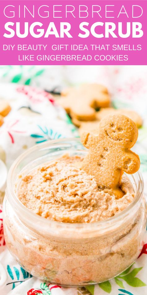 Gingerbread Sugar Scrub, Christmas Sugar Scrubs, Diy Beauty Gifts, Diy Sugar Scrub Recipe, Diy Body Scrub Recipes, Body Scrub Recipe, Sugar Scrub Homemade, Homemade Scrub, Sugar Scrub Recipe