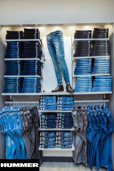 Denim Jacket Diy Paint, How To Fold Jeans, Retail Store Layout, Denim Display, Clothing Store Displays, Stylish Mens Suits, Clothing Store Interior, Diy Denim Jacket, Clothing Store Design