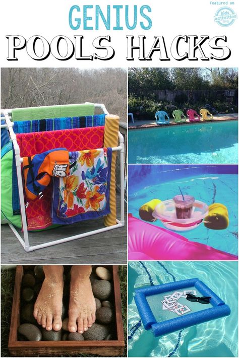 Genius pool hacks! It's Summer All Year in Palm Coast!  Find your pool home at  www.HomesbyCoastalRealty.com Pool Organization, Homemade Pools, Kleiner Pool Design, Deck Pool, Pool Storage, Pool Hacks, Pool Life, Pool Care, Backyard Pool Landscaping