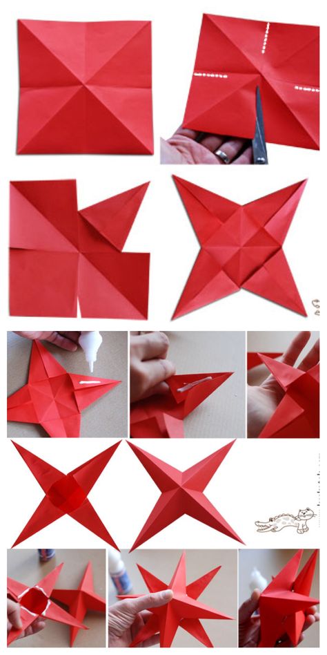 Paper Flowers Christmas, Diy Paper Flowers, Origami Star, Paper Christmas Decorations, Christmas Paper Crafts, Diy Paper Crafts Decoration, Haircuts Short, Kraf Diy, Paper Ornaments