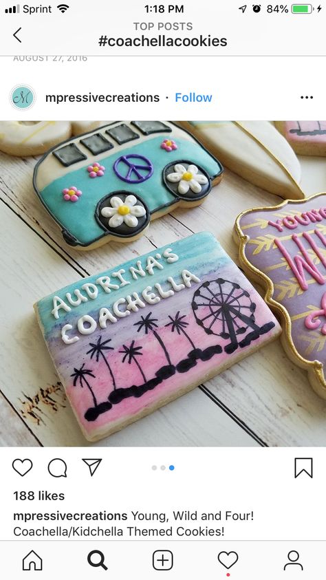 Coachella Cookies, Coachella Festival, Favorite Cookies, Decorated Cookies, Cookie Decorating, Sugar Cookies, Sweet Treats, Sugar Cookie, Decor Ideas