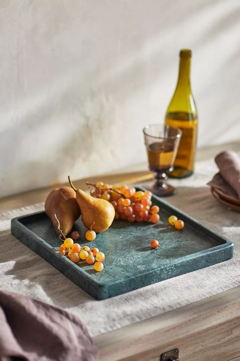 Marble Serving Platter, Square | Anthropologie Serving Tray Decor, Square Tray, Entertaining Essentials, Thanksgiving Table Decorations, The Marble, Harvest Decorations, Creative Living, Hand Poured Candle, Green Marble