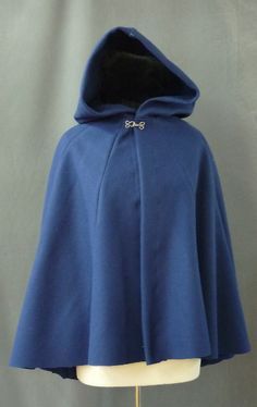 Short Cloak With Hood, Dark Blue Cloak, Assassin Clothing, Short Cloak, Blue Cloak, Bright Navy Blue, Winter Cloak, Blue Cape, Old Fashion Dresses