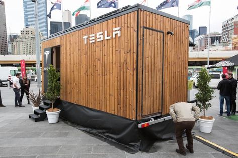 Tesla Solar, Tiny House Australia, House Australia, Box House, Timber Walls, Home Bar Designs, Box Houses, Energy Storage, Solar Powered