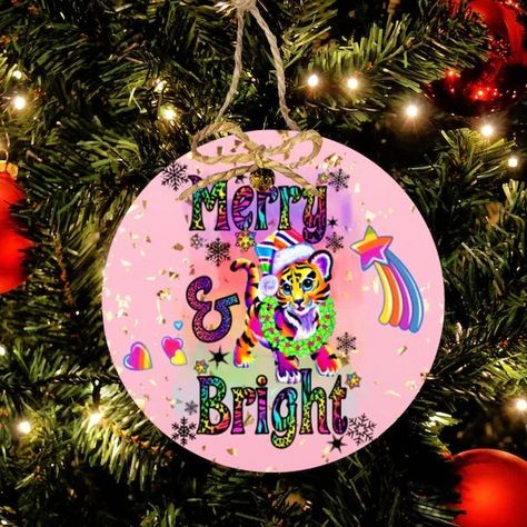 Lisa Frank Christmas, Harry Potter Symbols, Merry And Bright Christmas, Personalized Dog Tags, Ornament Christmas Tree, White Ornaments, 90s Baby, Bright Christmas, Christmas Tree Decor