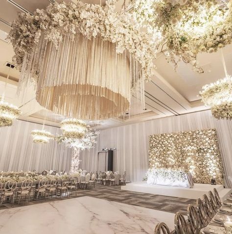 Ceiling Decor Wedding Reception, Event Center Design, Reception Ceiling, Pizza Wedding, Wedding Ceiling Decorations, Dream Wedding Locations, Wedding Ceiling, White Wedding Decorations, Dream Wedding Reception