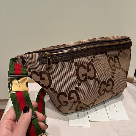 Gucci Jumbo GG Belt Bag Gucci Fanny Pack, Gg Belt, Florence Italy, Gucci Handbags, Belt Bag, Fanny Pack, Red Green, Florence, Dust Bag