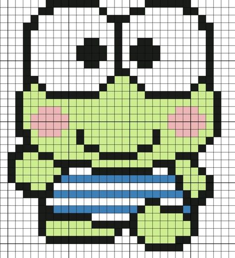 Sanrio Minecraft Pixel Art, Pixel Art Kerropi, The Frog From Hello Kitty, Graph Paper Art Sanrio, Sanrio Graph Paper, Cute Pixel Art Sanrio, Hello Kitty Grid Art, Easy Pixel Art Sanrio, Pixel Sanrio Art