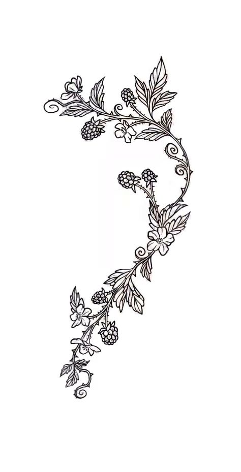 Text With Flowers Tattoo, Tattoo Ideas Female Arm Shoulder, Vine And Thorns Tattoo, Climbing Vine Tattoo, Flower And Text Tattoo, Back Tattoo Vines, Thorn Vines Tattoo, Medieval Inspired Tattoos, Snake Vine Tattoo