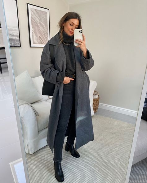 Dark Grey Coat Outfit, Longline Coat Outfits, Long Grey Coat Outfit, Grey Coat Outfit Winter, Grey Jacket Outfit, Long Jacket Outfit, Grey Coat Outfit, Mantel Outfit, Long Coat Outfit