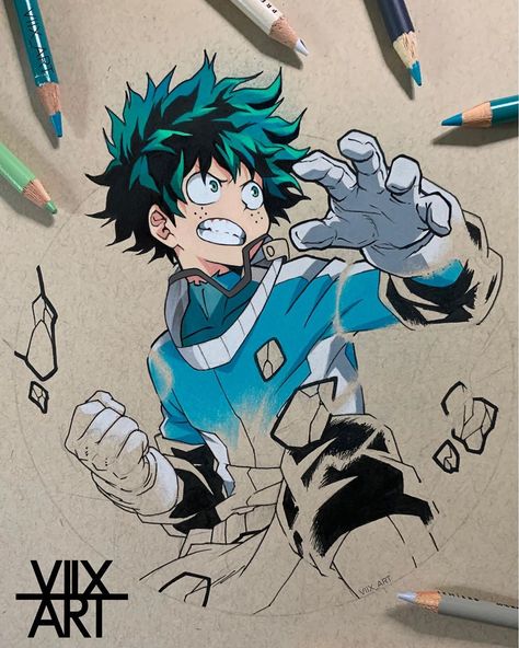 Deku Painting, Deku Drawing, Prismacolor Art, Marker Art, Izuku Midoriya, My Hero, Hero Academia, My Hero Academia, Anime Drawings